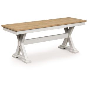 Purlaney - Antique White / Natural - Large Dining Room Bench