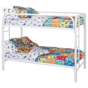 Metal Beds Twin Over Twin Bunk Bed with Built-In Ladders