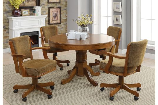 Mitchell Three-In-One Amber Game Table and Four Arm Chairs
