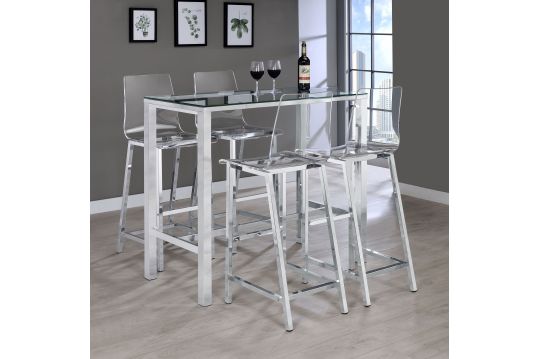 Tolbert 5-piece Bar Set with Acrylic Chairs Clear and Chrome
