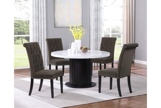 Sherry 5-piece Round Dining Set with Brown Velvet Chairs