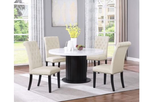 Sherry 5-piece Round Dining Set with Beige Fabric Chairs