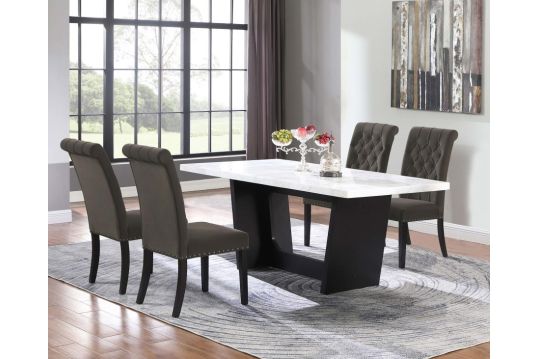 Sherry 5-piece Rectangular Marble Top Dining Set Brown and White