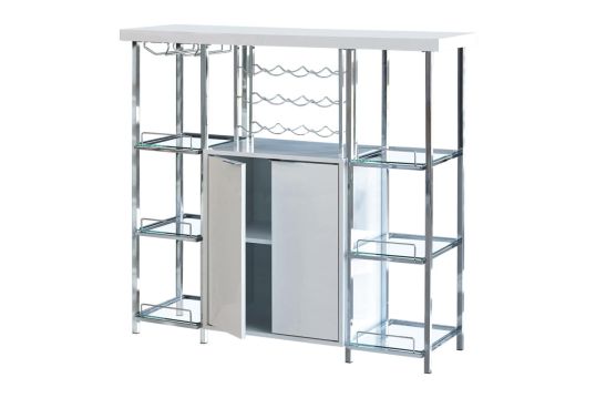 Gallimore 2-door Bar Cabinet with Glass Shelf High Glossy White and Chrome