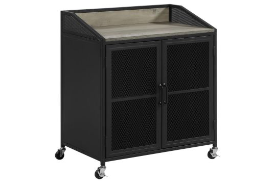 Arlette Wine Cabinet with Wire Mesh Doors Grey Wash and Sandy Black