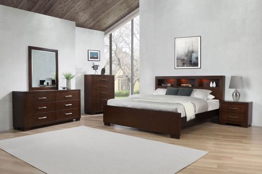 Jessica Dark Cappuccino California King Five-Piece Bedroom Set With Storage Bed