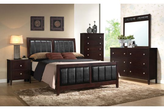 Carlton Cappuccino Upholstered Queen Five-Piece Bedroom Set