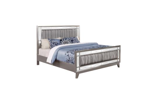 Leighton Queen Panel Bed with Mirrored Accents Mercury Metallic