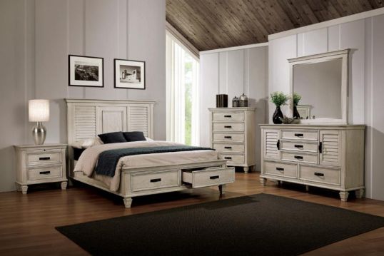Franco 4-piece California King Storage Bedroom Set Antique White