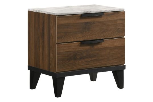 Mays 2-drawer Nightstand Walnut Brown with Faux Marble Top