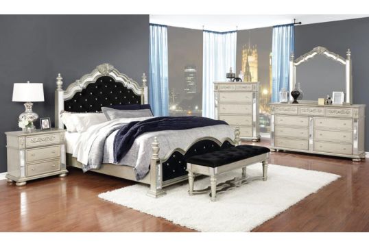 Heidi 5-piece Queen Tufted Upholstered Bedroom Set Metallic Platinum