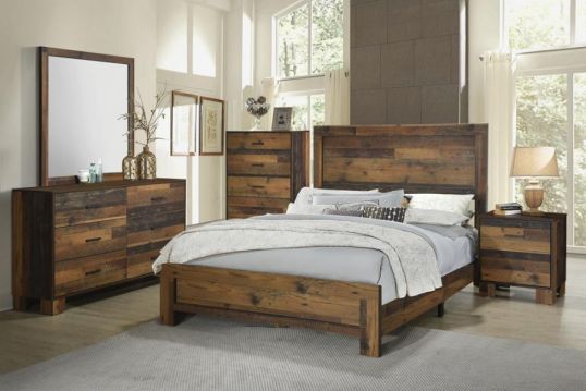 Sidney 4-piece Queen Panel Bedroom Set Rustic Pine