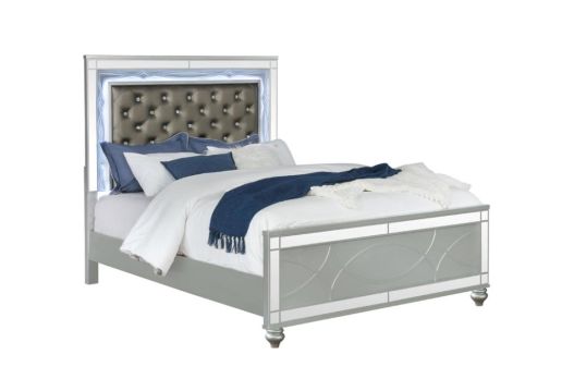 Gunnison Queen Panel Bed with LED Lighting Silver Metallic