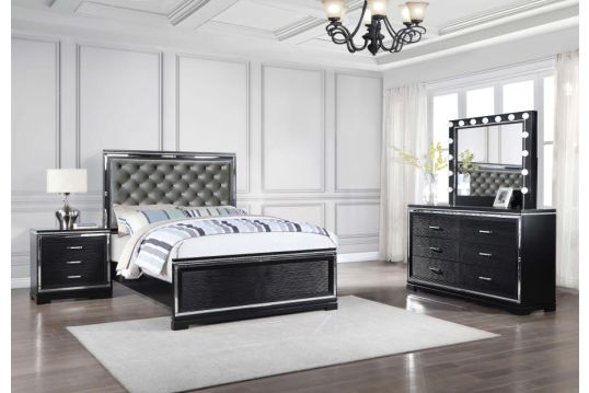 Cappola Upholstered Tufted Bedroom Set Silver and Black