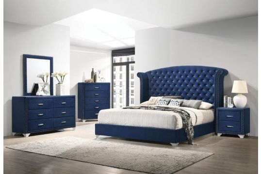 Melody 4-piece California King Tufted Upholstered Bedroom Set Pacific Blue