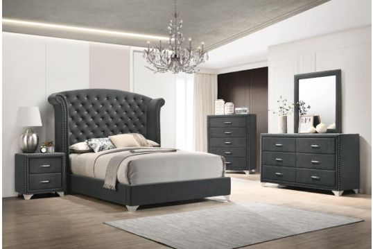 Melody 4-piece Queen Tufted Upholstered Bedroom Set Grey