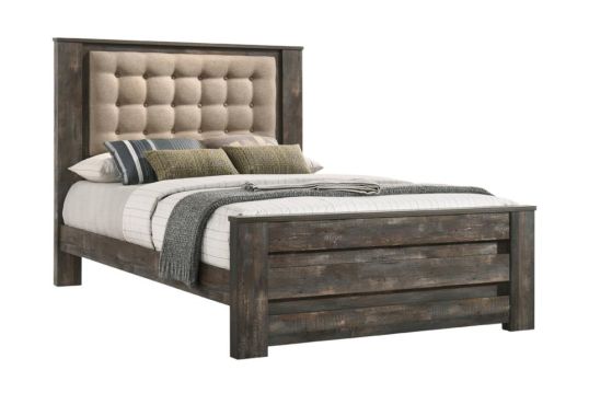 Ridgedale Tufted Headboard Queen Bed Latte and Weathered Dark Brown