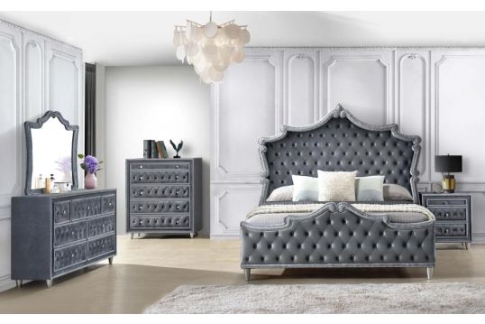 Antonella 4-Piece California King Upholstered Tufted Bedroom Set Grey