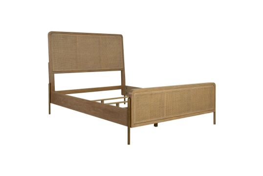 Arini Upholstered Queen Panel Bed Sand Wash and Natural Cane