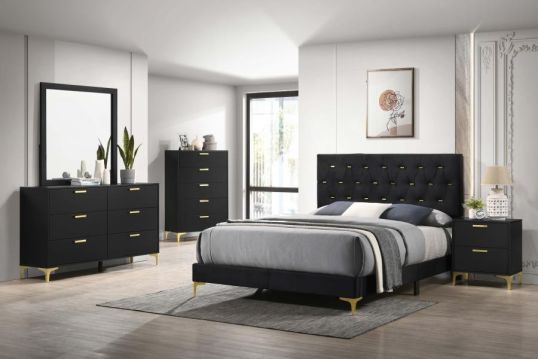 Kendall 6pc Tufted Panel Queen Bedroom Set Black and Gold