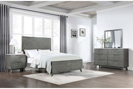 Nathan 4-piece California King Bedroom Set White Marble and Grey