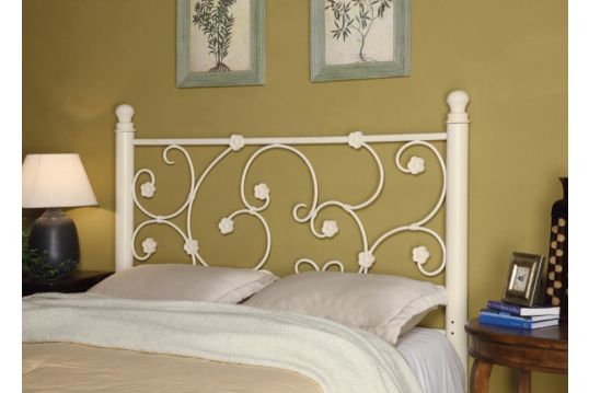Chelsea Queen / Full Headboard with Floral Pattern White