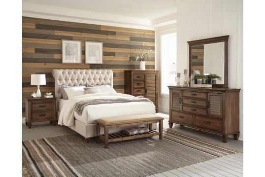 Devon 4-piece Upholstered Full Bedroom Set Beige and Burnished Oak