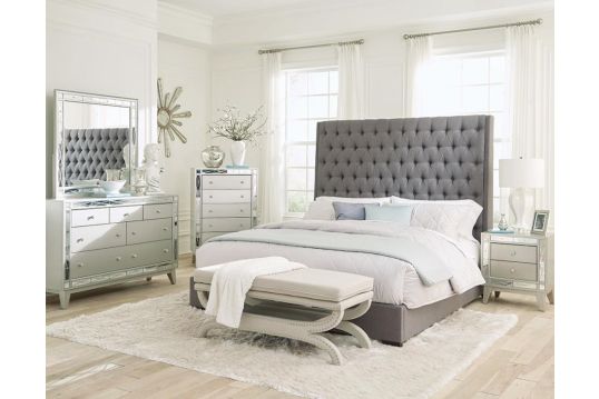 Camille 4-piece California King Bedroom Set Grey and Metallic Mercury