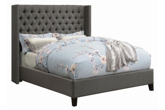 Bancroft Demi-wing Upholstered Queen Bed Grey