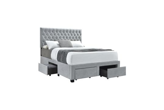 Soledad Queen 4-drawer Button Tufted Storage Bed Light Grey