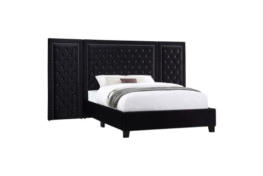 Hailey Upholstered Platform California King Bed with Wall Panel Black