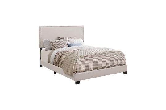 Boyd Twin Upholstered Bed with Nailhead Trim Ivory