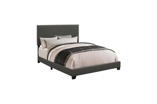 Boyd Twin Upholstered Bed with Nailhead Trim Charcoal