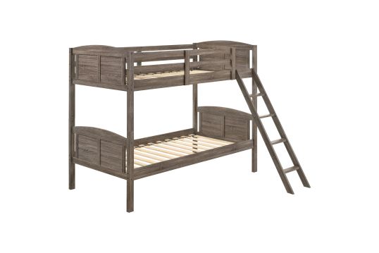 Flynn Wood Twin Over Twin Bunk Bed Weathered Brown