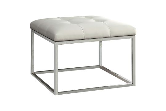 Swanson Upholstered Tufted Ottoman White and Chrome