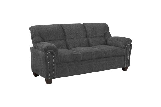 Clementine Upholstered Sofa with Nailhead Trim Grey