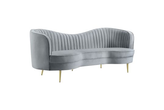 Sophia Upholstered Sofa with Camel Back Grey and Gold