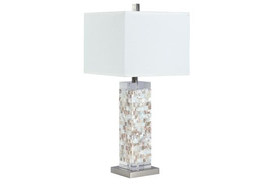 Capiz Square Shade Table Lamp with Crystal Base White and Silver