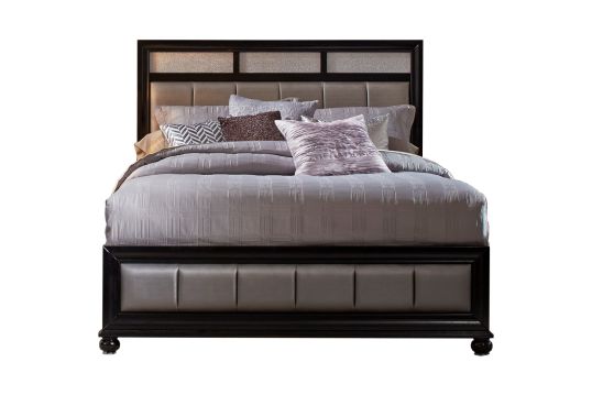 Black Finish California King Bed with Metallic Leatherette Upholstery
