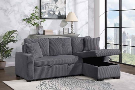 Charcoal Haven Sleeper Sectional with Storage Chaise / On Sale