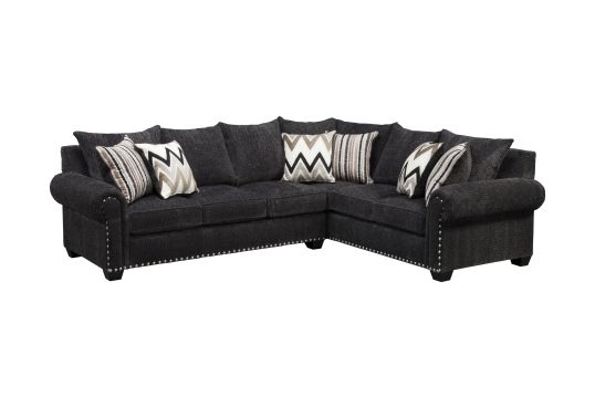 Rocky Collection Jet Charcoal Chenille Nailhead Sectional