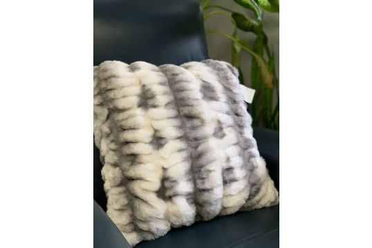 Nuevo Faux Fur Pillow Gray White by Rug Factory Plus