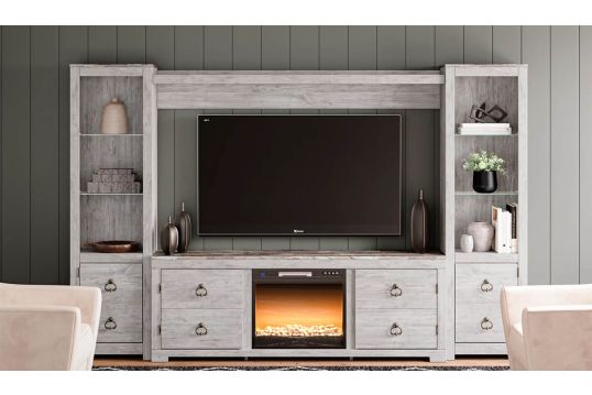 Willowton 4pc Entertainment Center with 72'' TV Stand and Electric Fireplace 